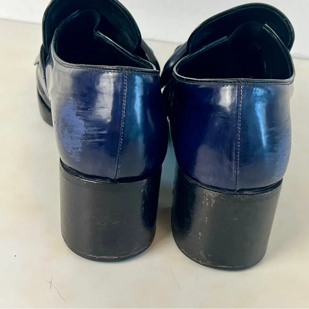 Sz. 10 Miu Miu Navy Loafers with Fringe Detail - Picture 4 of 15